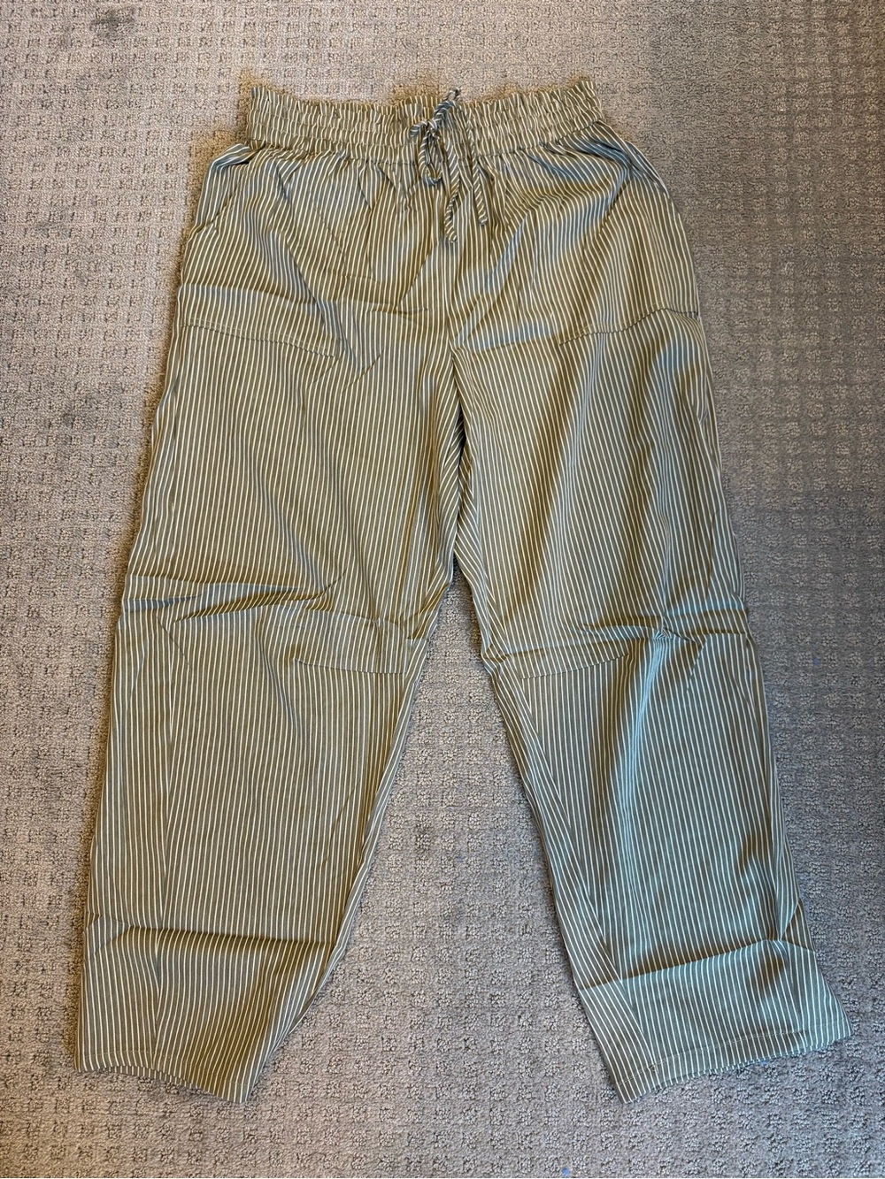 Women's Olive Green Striped Barrel Drawstring Pants
